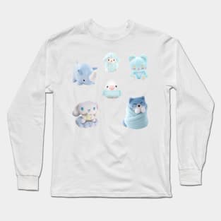 Blue Kawaii Plushies Sticker Pack Long Sleeve T-Shirt